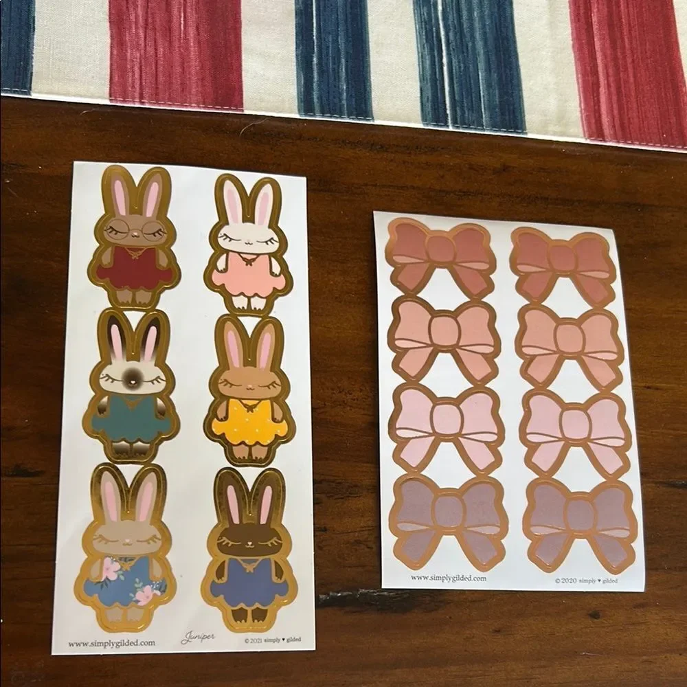 Simply Gilded Cute Sticker Set with Bunnies and Tea /Coffee Theme